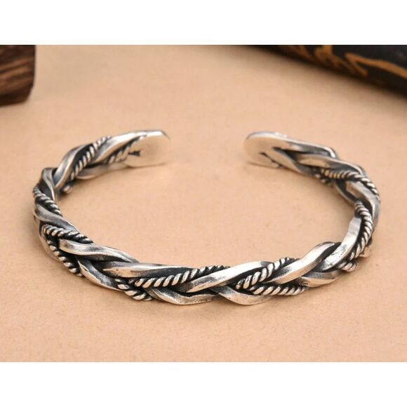 NEW Solid‎ Unisex Braided 925 Sterling Silver Cuff Bracelet, Adjustable 5.9cm - Picture 8 of 16